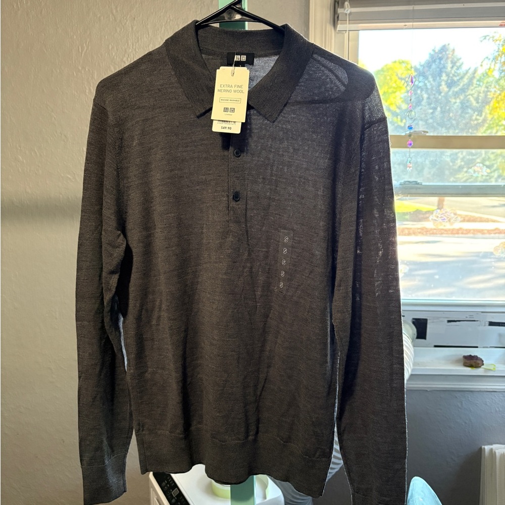 Uniqlo Charcoal Merino Wool Polo